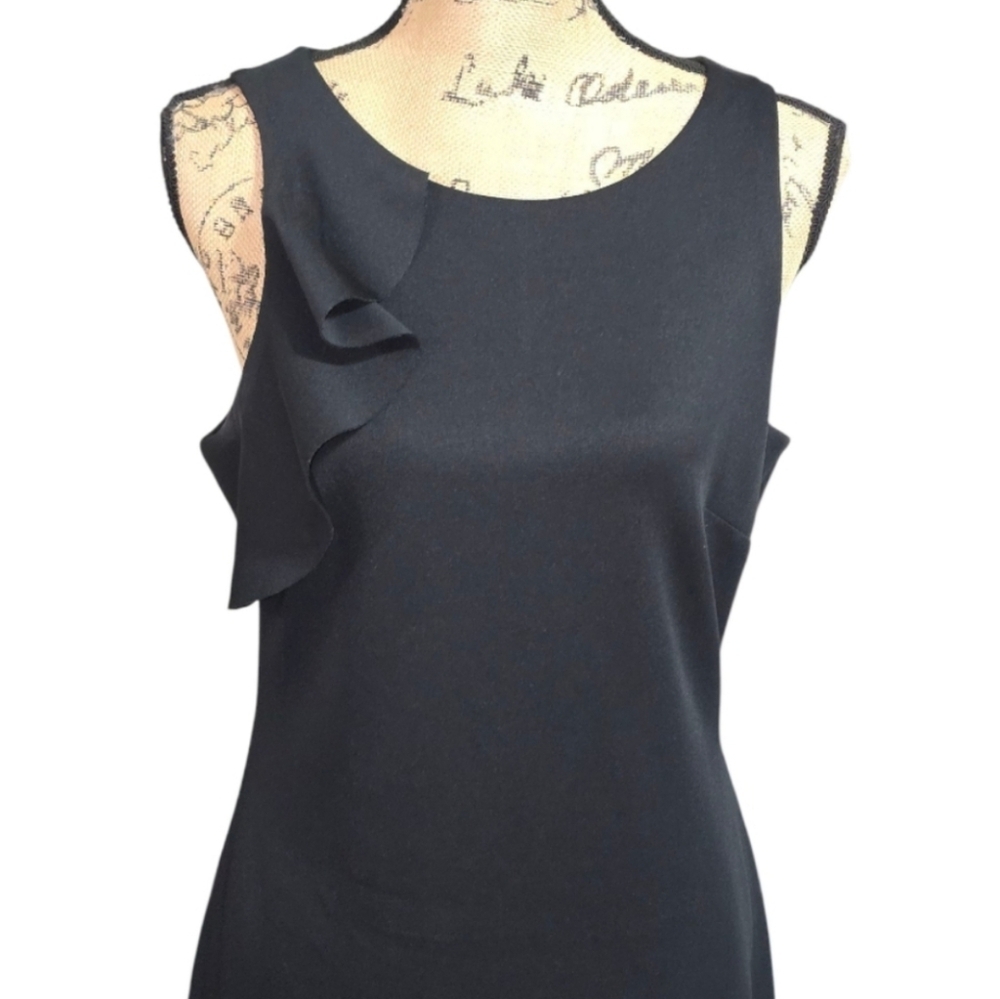 Banana Republic Black Asymmetrical Flounce Scuba Midi Dress Size 12 NWT - Picture 9 of 13